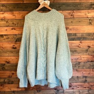 Light Green Mock Turtle Neck Heavy Cable Knit Sweater